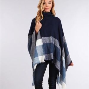 Plaid Poncho -Blue